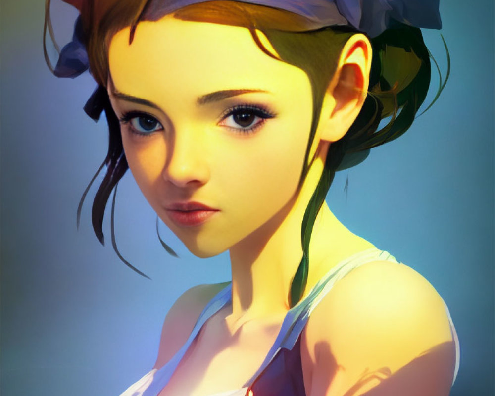 Detailed 3D rendering of female with blue headband and white tank top