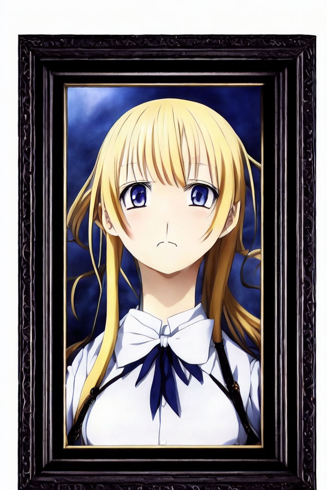 Blonde Anime Girl Blue Eyes White Shirt Blue Necktie