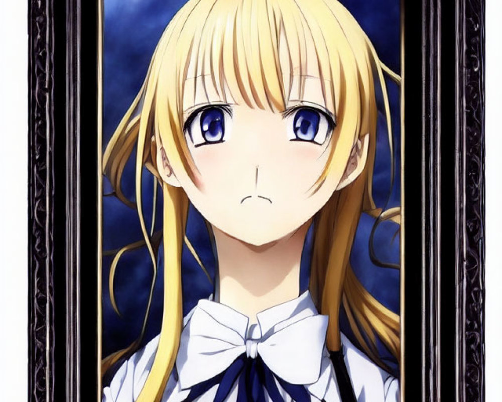 Blonde Anime Girl Blue Eyes White Shirt Blue Necktie