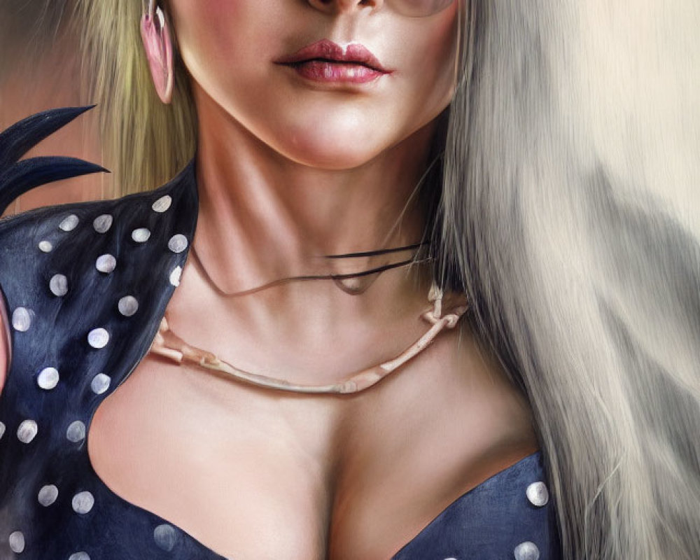 Stylized digital portrait of woman with pink glasses and blonde hair