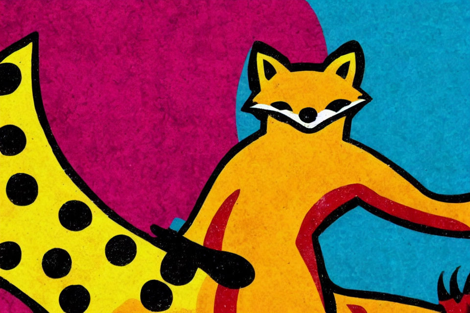 Vibrant illustration of playful fox on colorful background