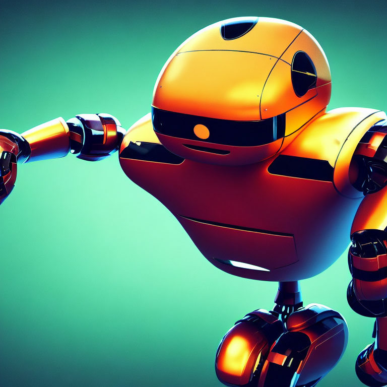 Colorful futuristic robot illustration on teal background