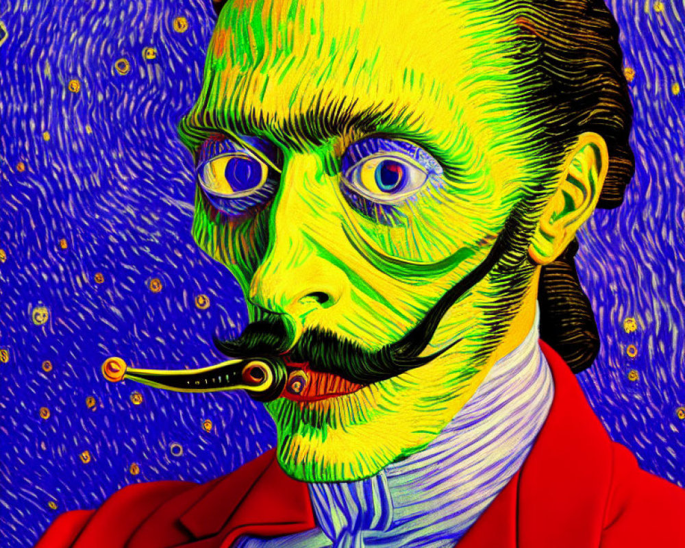 Colorful Van Gogh-style illustration of man smoking pipe in starry backdrop