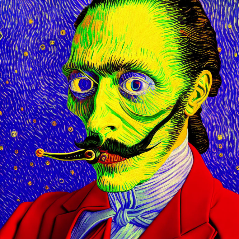 Colorful Van Gogh-style illustration of man smoking pipe in starry backdrop