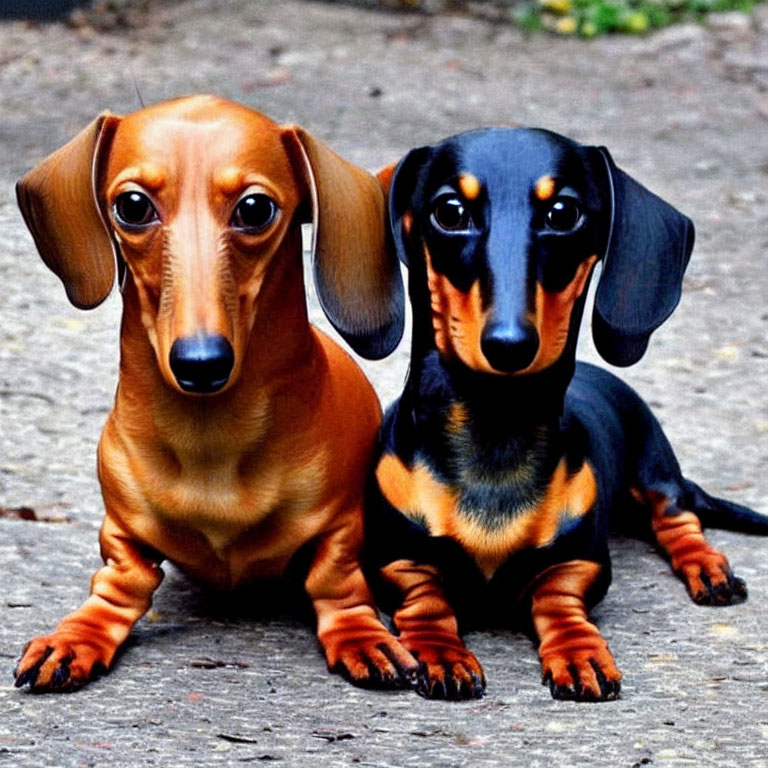 Two Dachshund Dogs Sitting Together with Shiny Coats