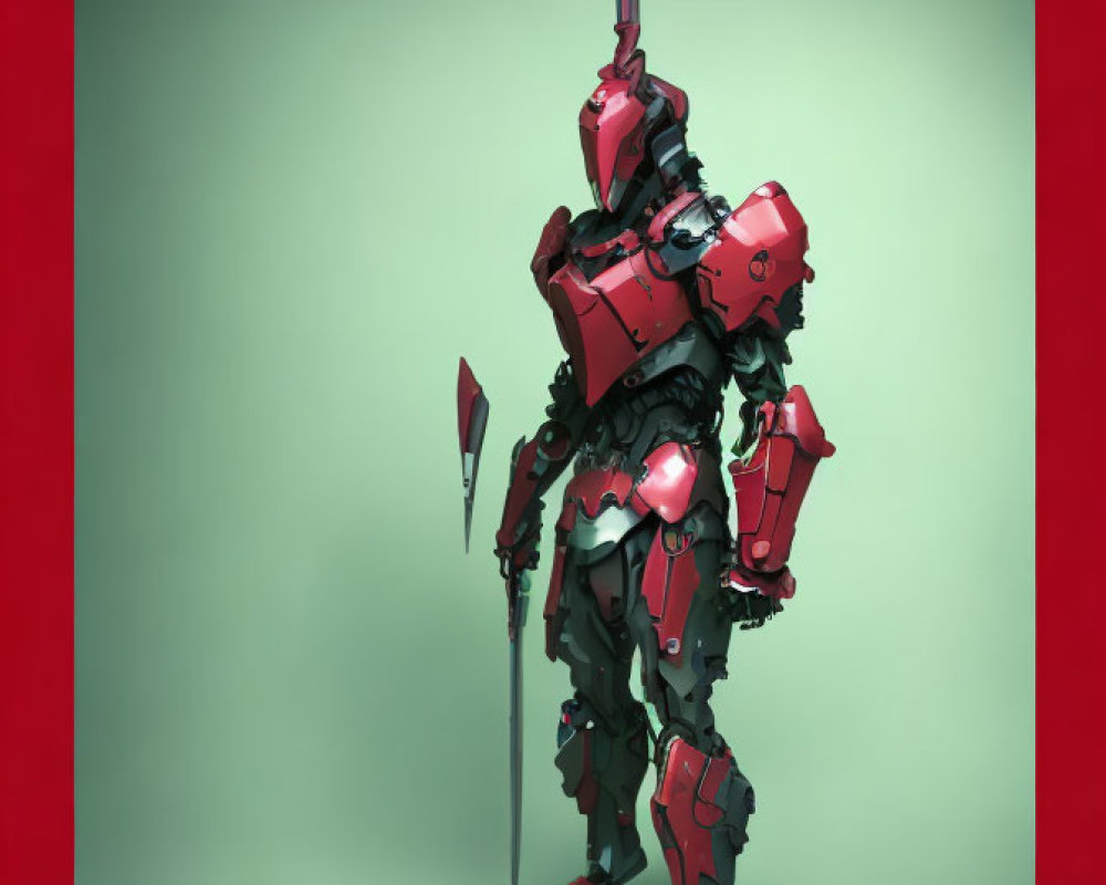 Red Armored Knight with Spear on Green Background