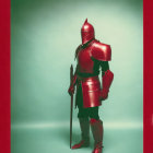 Red Armored Knight with Spear on Green Background