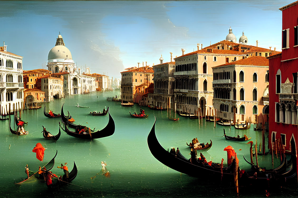 Venice Grand Canal with gondolas and historic buildings