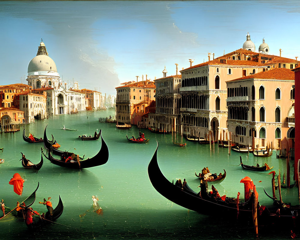 Venice Grand Canal with gondolas and historic buildings