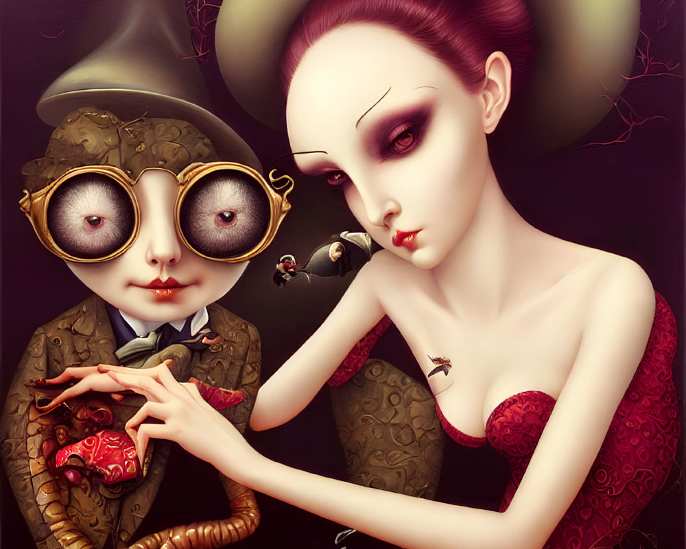 Surreal portrait featuring stylized figures with unique characteristics