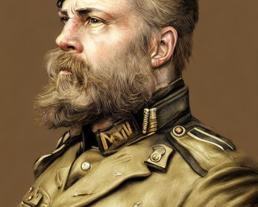 Military officer illustration with large beard and decorated uniform.