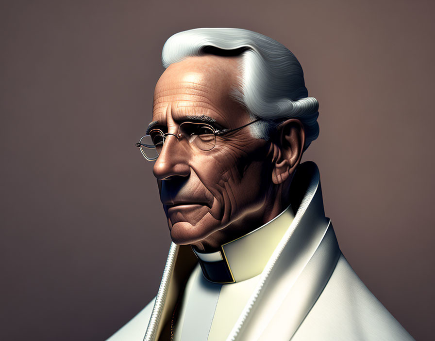 Elderly Gentleman Portrait in Clerical Attire on Tan Background