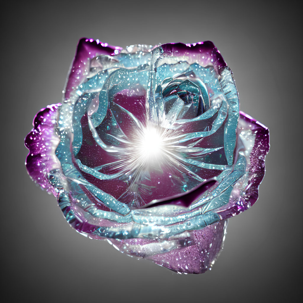 Digitally Manipulated Rose with Sparkles and Glowing Core in Purple and Blue Hues