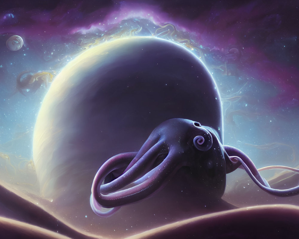 Octopus in space with massive planet and nebulas