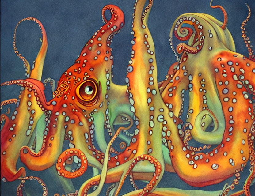 Colorful Octopus Illustration on Deep Blue Background