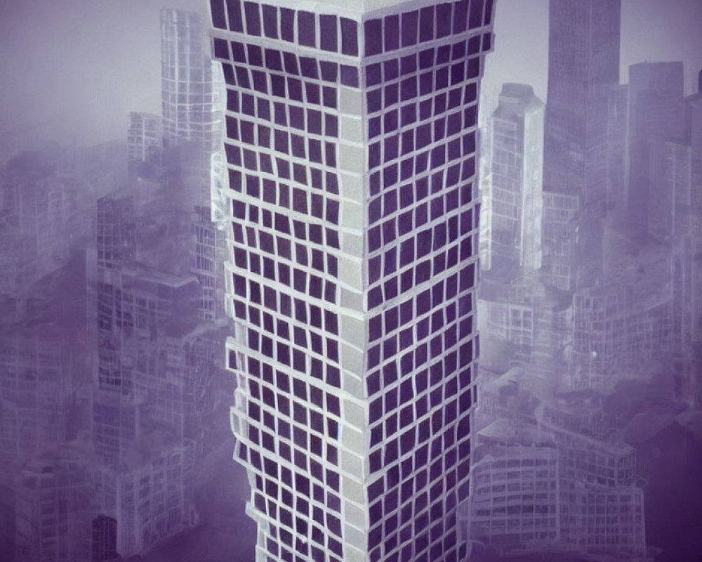 Unique Twisted Skyscraper in Hazy Cityscape