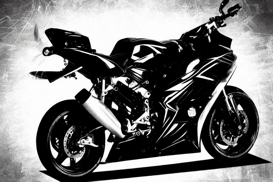 Sleek Black Sports Motorcycle in High-Contrast Black and White Image