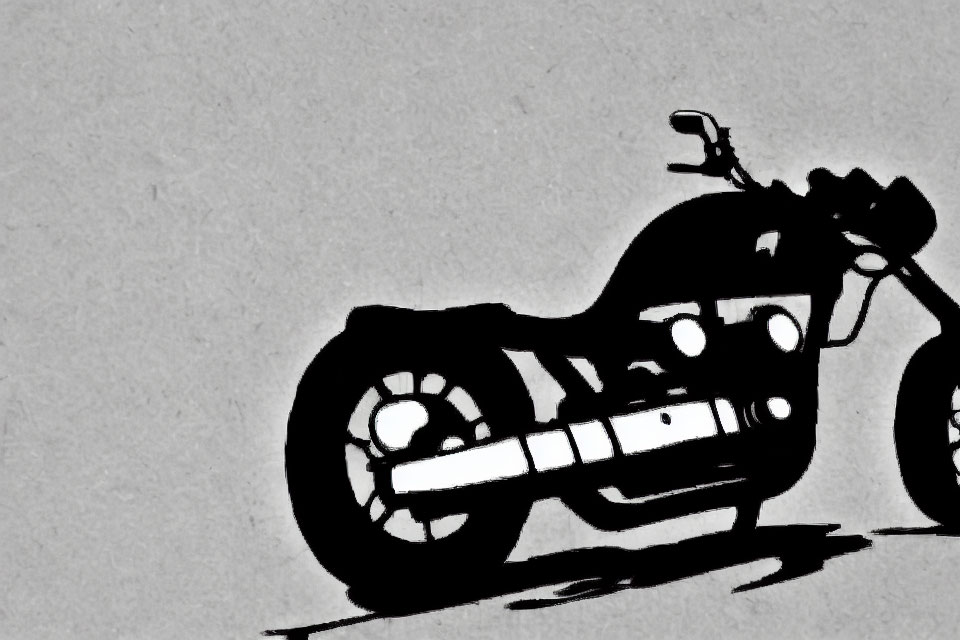 Classic Motorcycle Silhouette with Exhaust Pipes and Large Tires on Grey Background