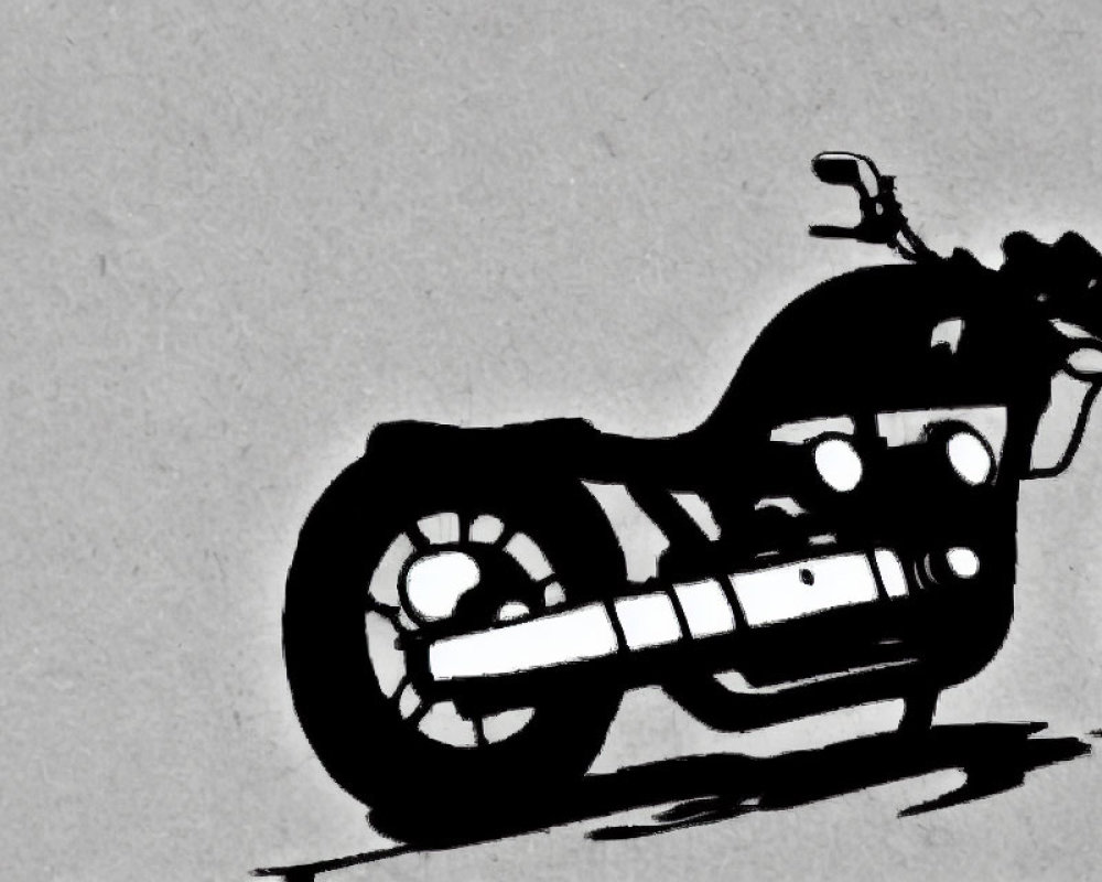 Classic Motorcycle Silhouette with Exhaust Pipes and Large Tires on Grey Background