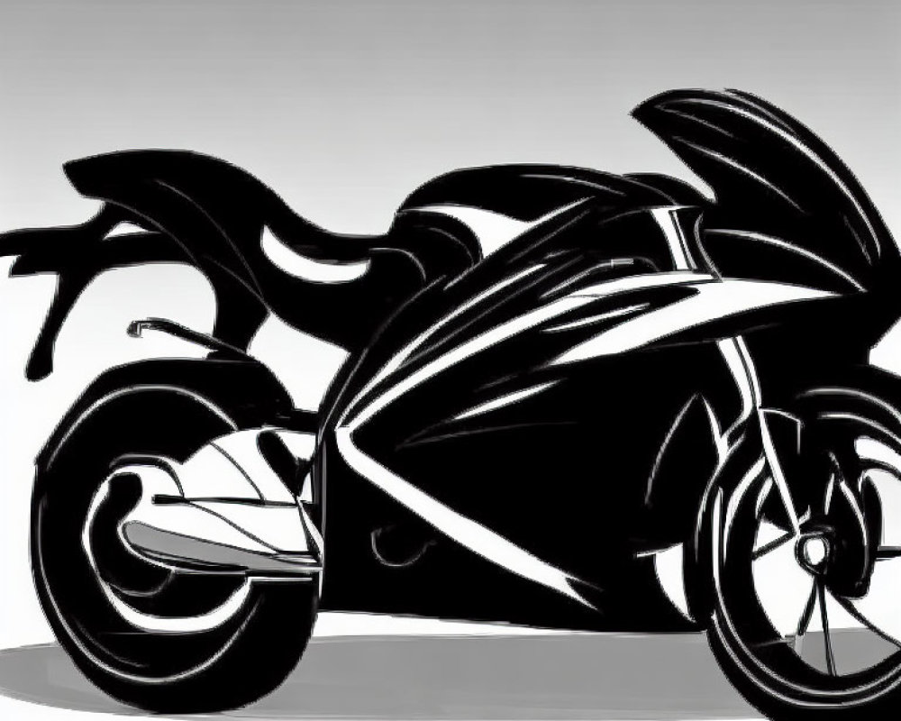 Futuristic black and white motorcycle illustration with sleek, dynamic lines