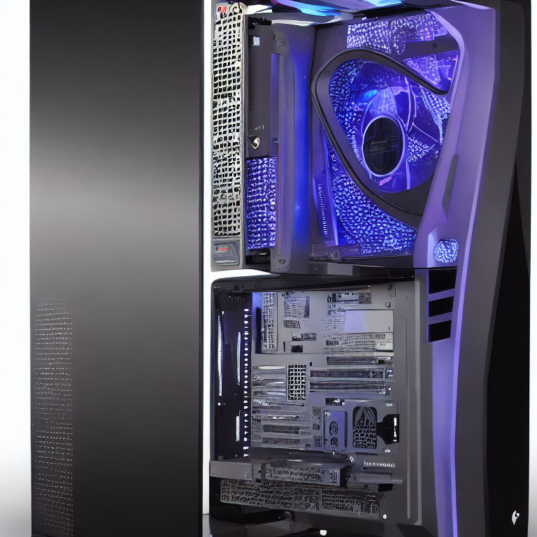 Glass Panel Gaming PC with Purple LED Lights & Expansion Slots