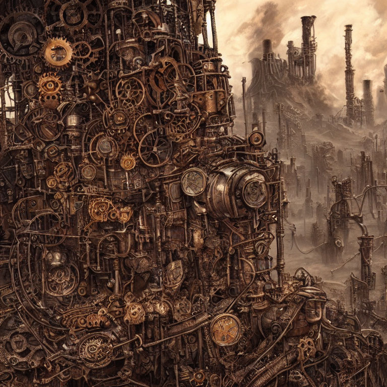 Detailed Steampunk Machinery Landscape with Cogwheels and Gears