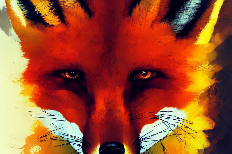 Colorful digital painting of a fox's intense eyes and fiery hues.