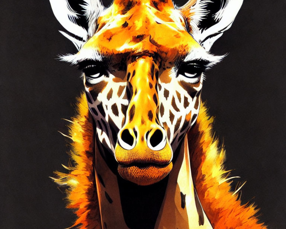 Detailed Vibrant Giraffe Illustration with Fiery Orange Hues