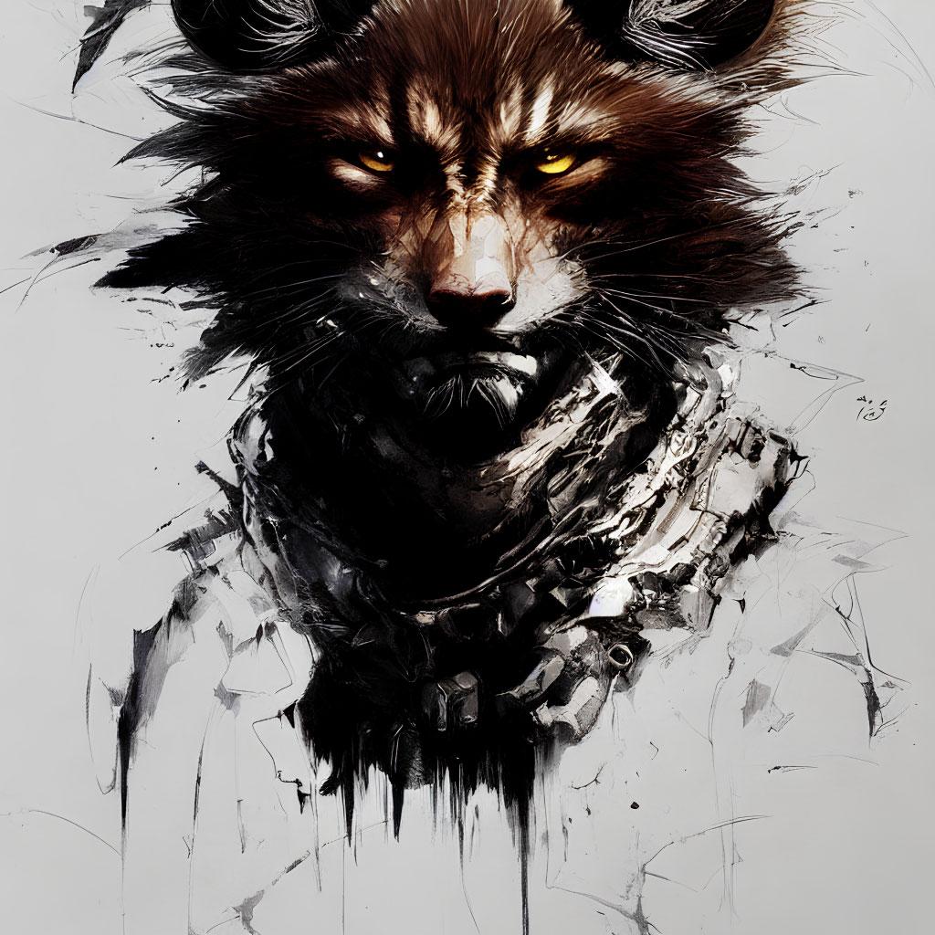 Detailed Illustration of Intense-Eyed Fox on Textured Background