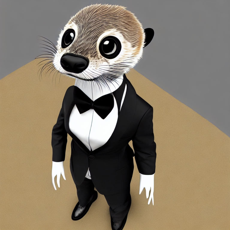 Meerkat in Tuxedo with Bow Tie Staring Directly at Viewer