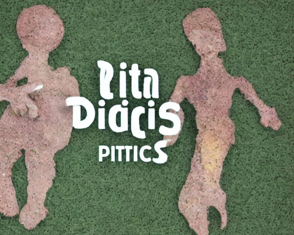 Stylized human figures with rustic texture on green background and text "lita Diacrís P
