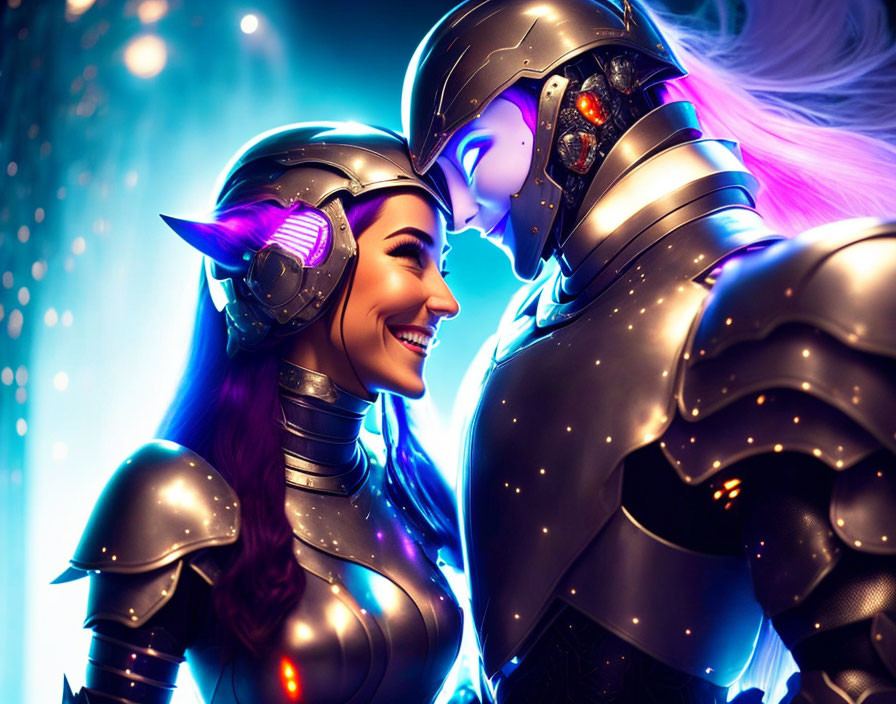 Animated futuristic knights in vibrant blue setting