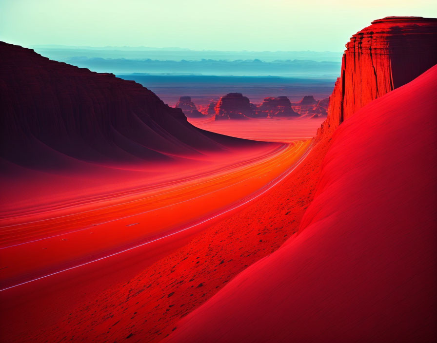 Stunning Red Sand Dunes and Rock Formations at Dusk