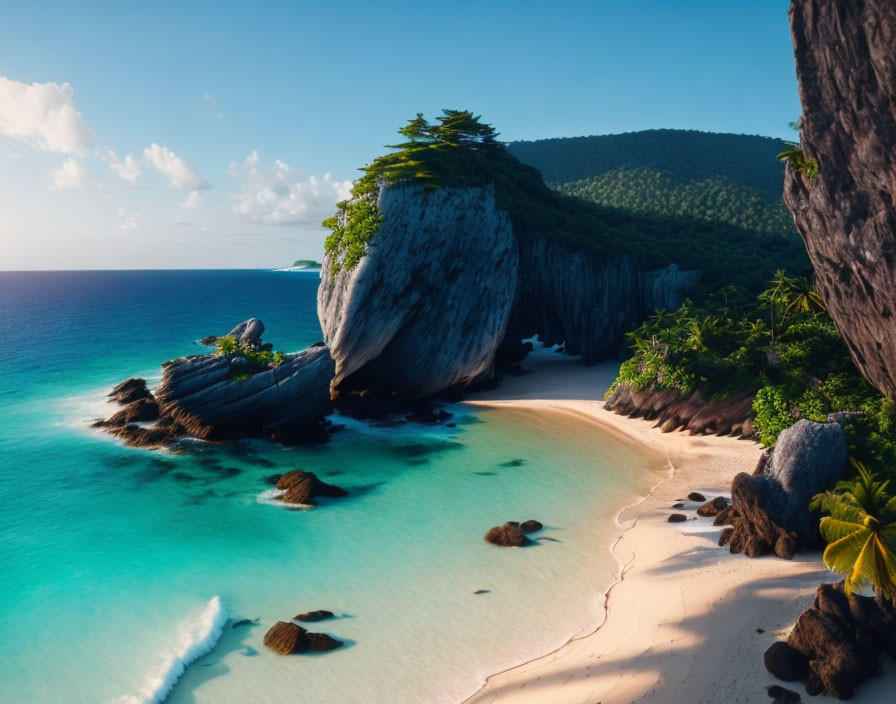 Scenic Tropical Beach with White Sands and Cliffs