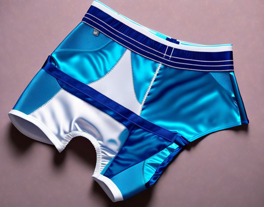 Blue and White Sports Boxer Briefs with Elastic Waistband on Textured Surface