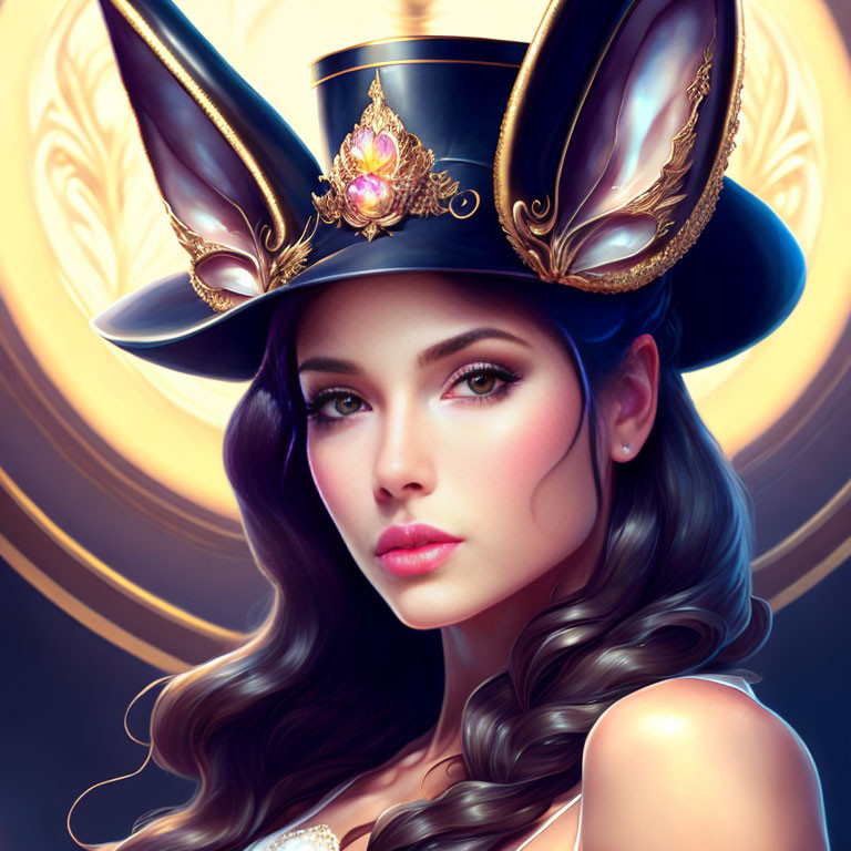 Stylized portrait of a woman in decorated tricorne hat