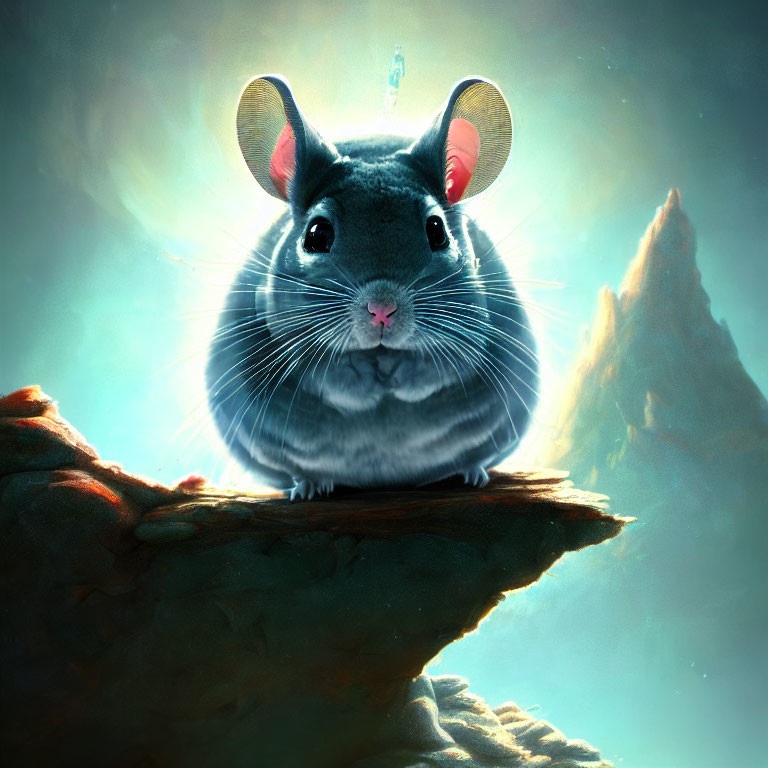 Chinchilla merged with fantasy landscape and ethereal light