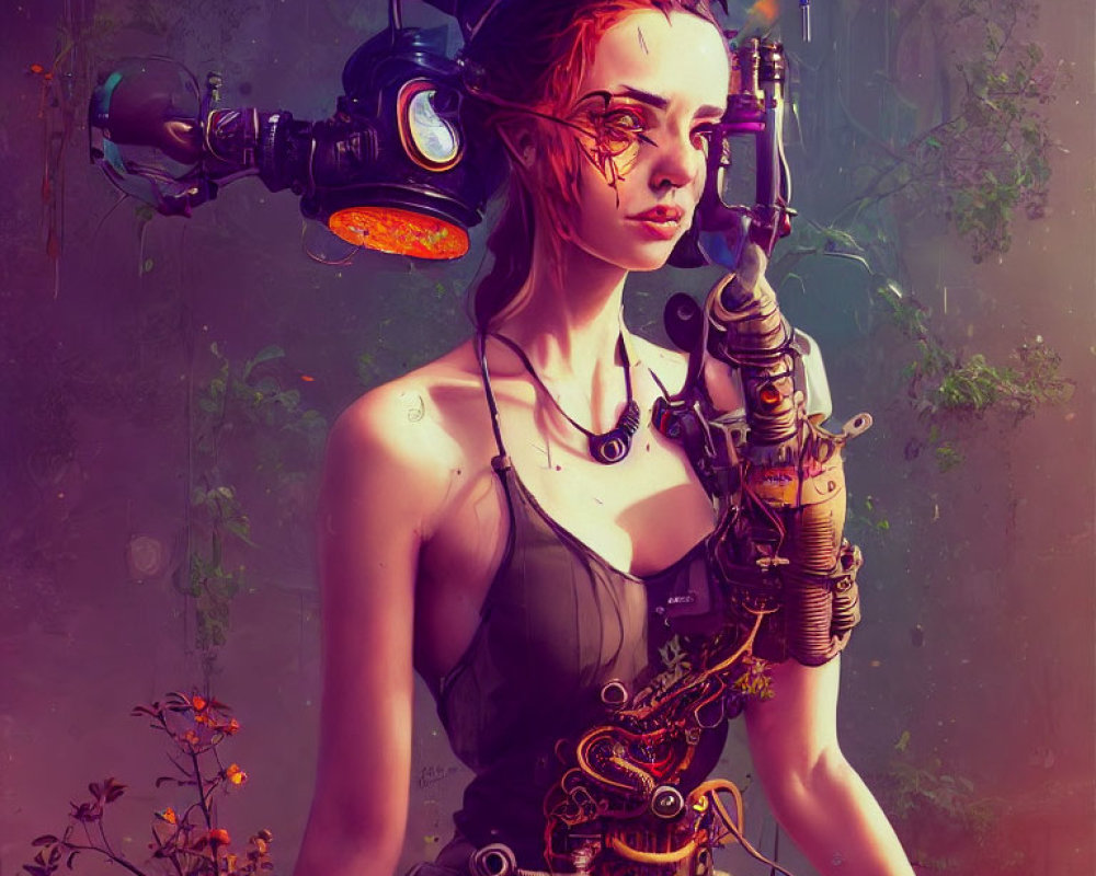 Cyborg Woman Digital Art with Intricate Mechanical Details