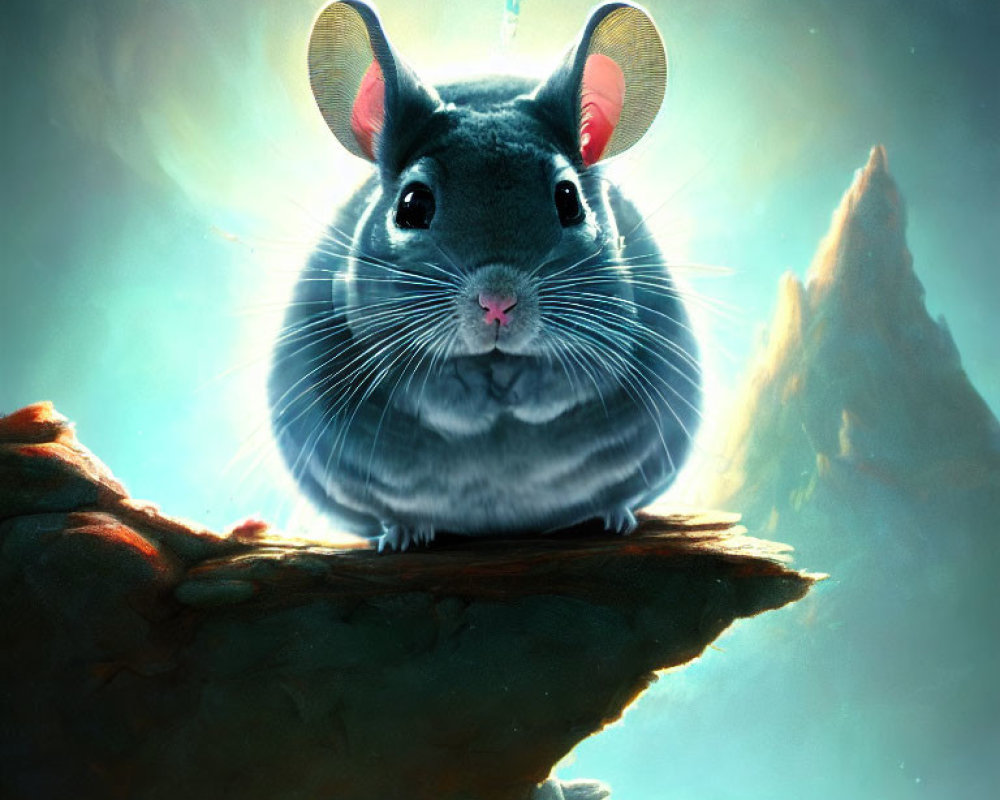 Chinchilla merged with fantasy landscape and ethereal light