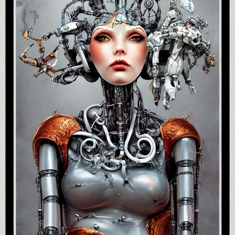 Detailed Futuristic Female Robot with Expressive Eyes & Mechanical Parts