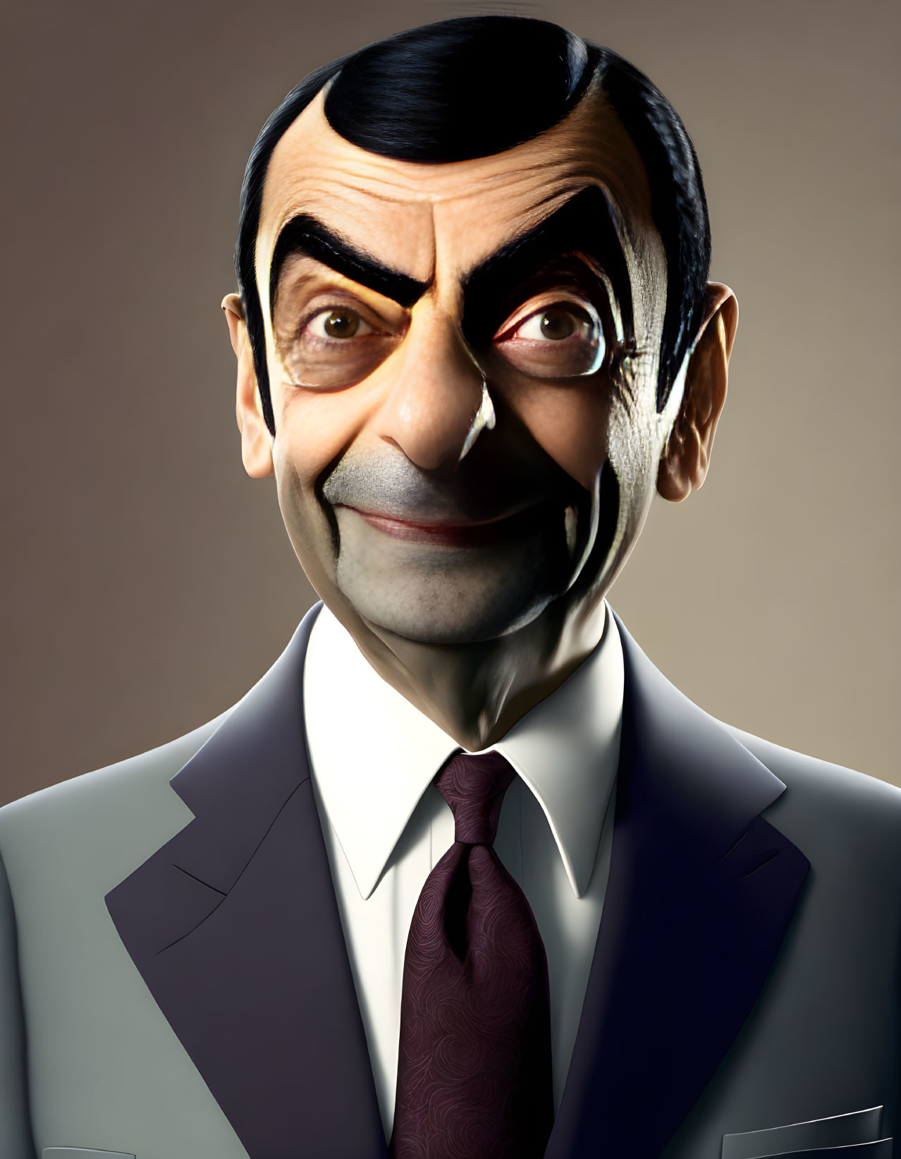 Exaggerated facial features caricature in suit and tie