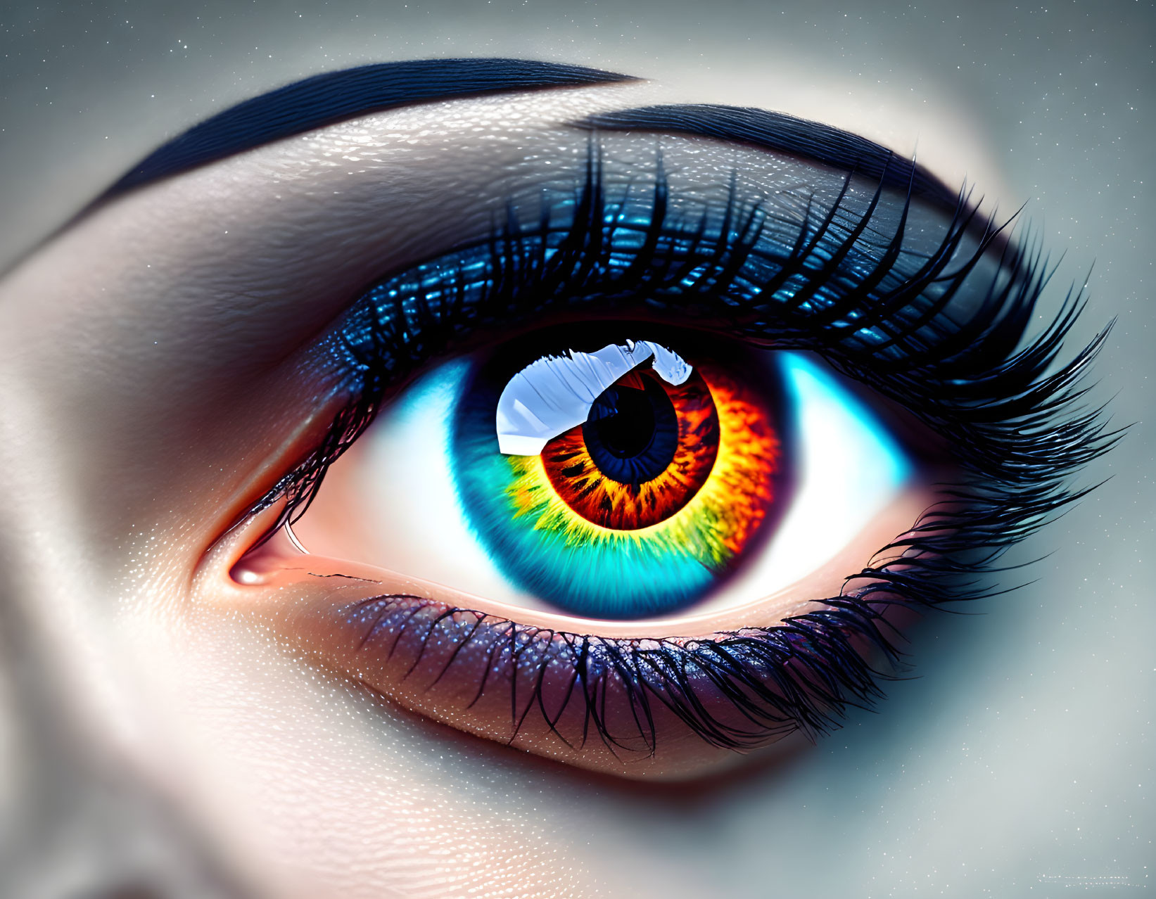 Detailed Rainbow-Colored Eye with Long Eyelashes