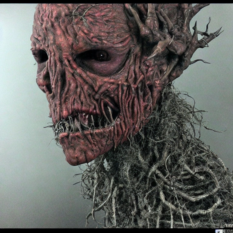 Detailed Horror Mask with Textured Skin and Root-like Protrusions