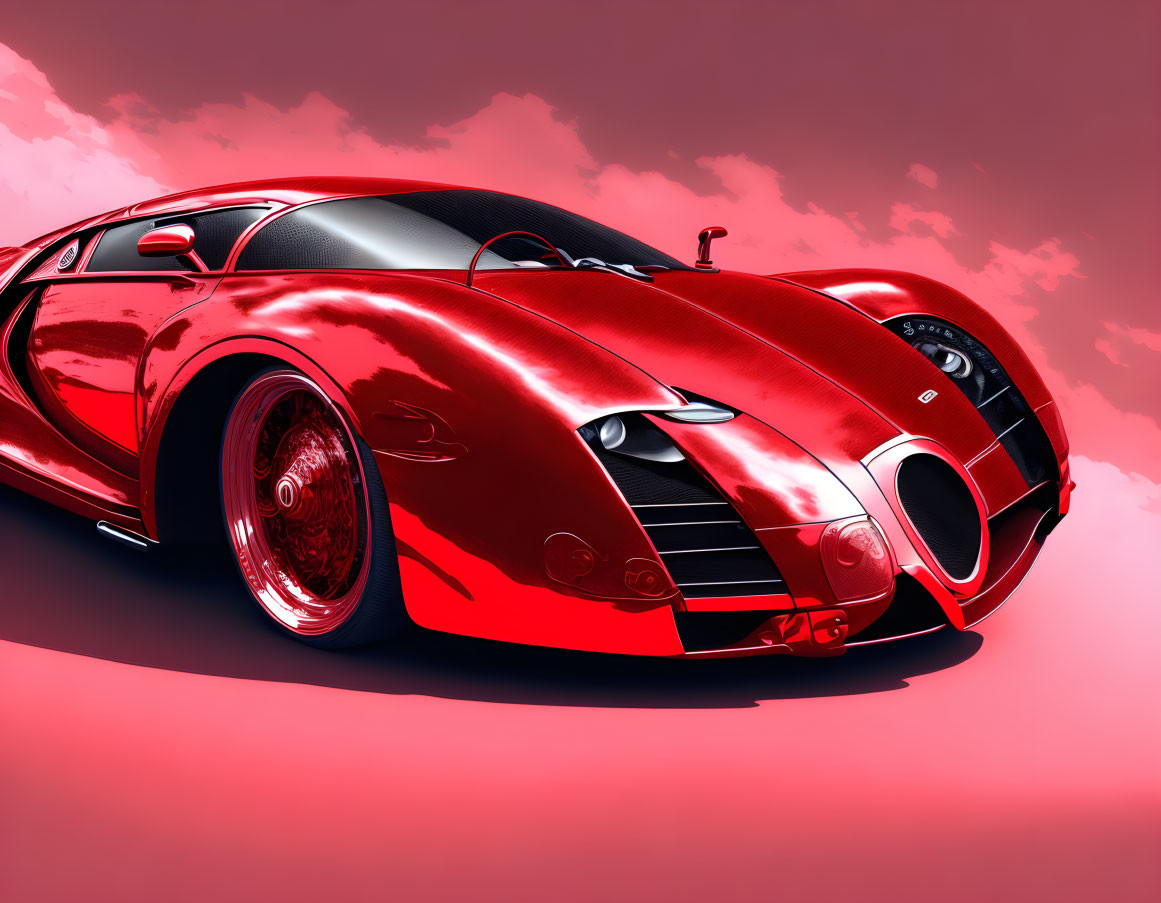 Luxury Red Sports Car on Vibrant Pink Background