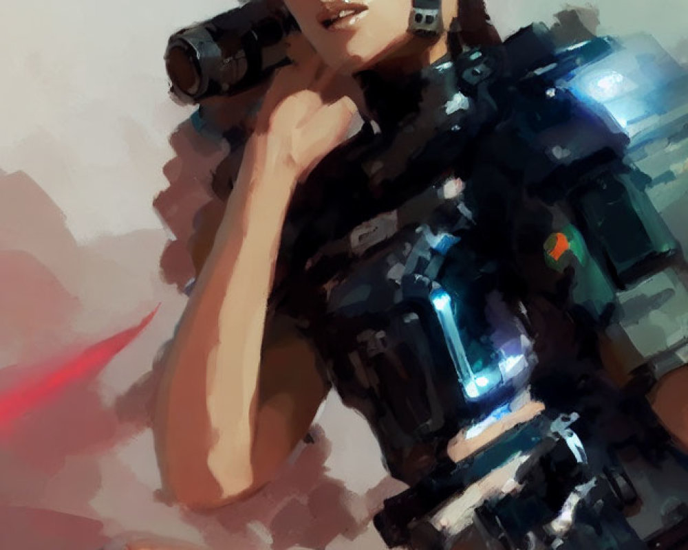 Female Futuristic Soldier in High-Tech Armor and Helmet: Digital Painting