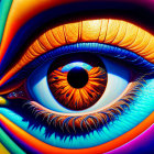 Colorful digital eye art with orange, blue, and purple hues