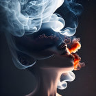 Surreal portrait with swirling smoke and ethereal light