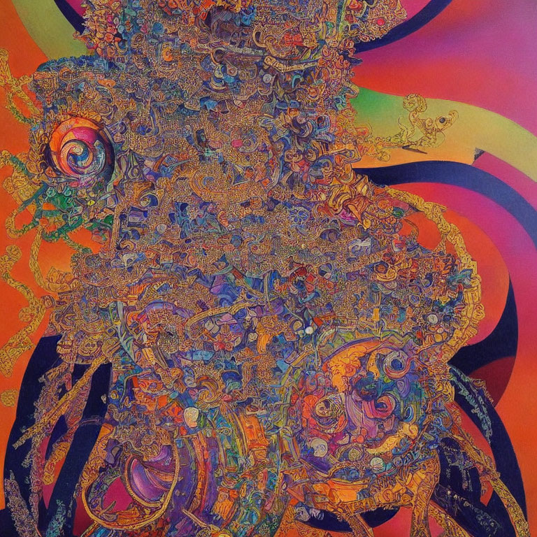 Colorful Psychedelic Artwork with Orange, Purple, and Blue Swirls