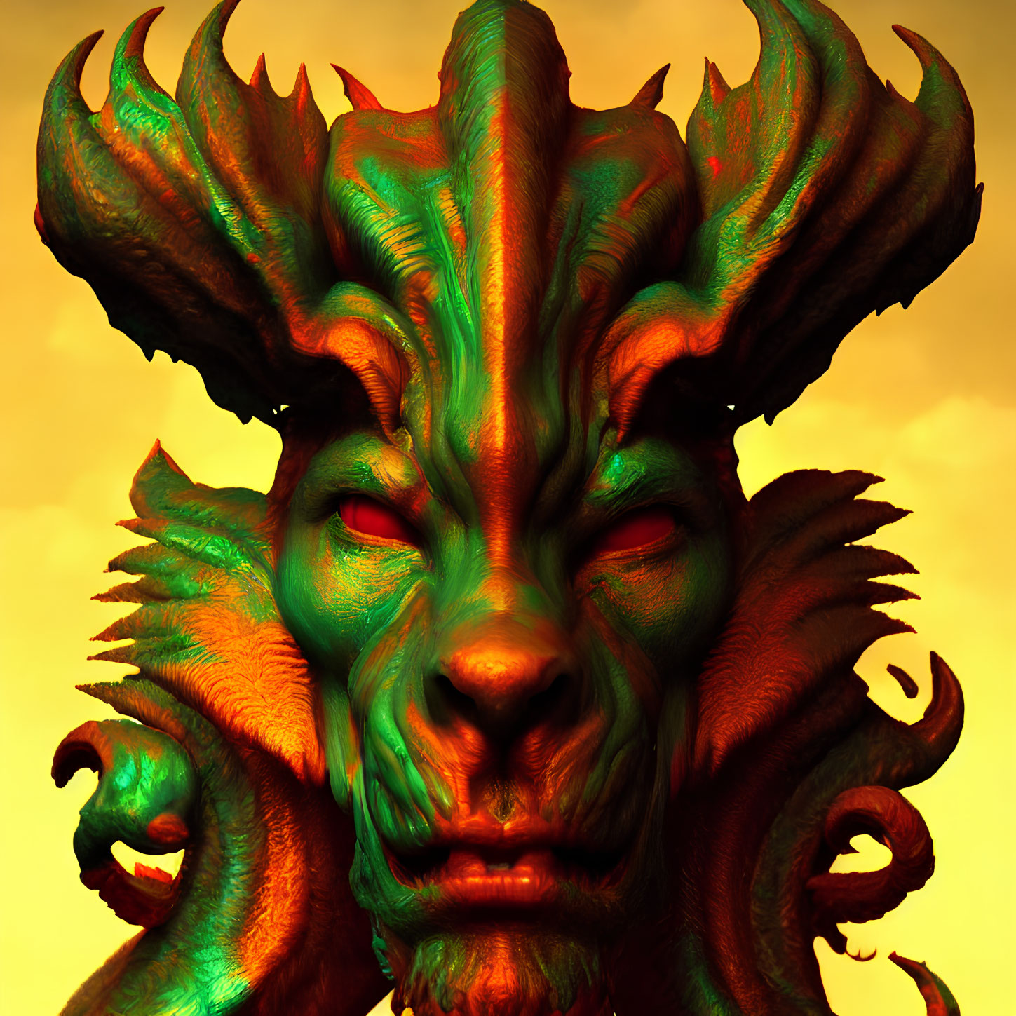 Colorful Creature with Horns on Warm Background