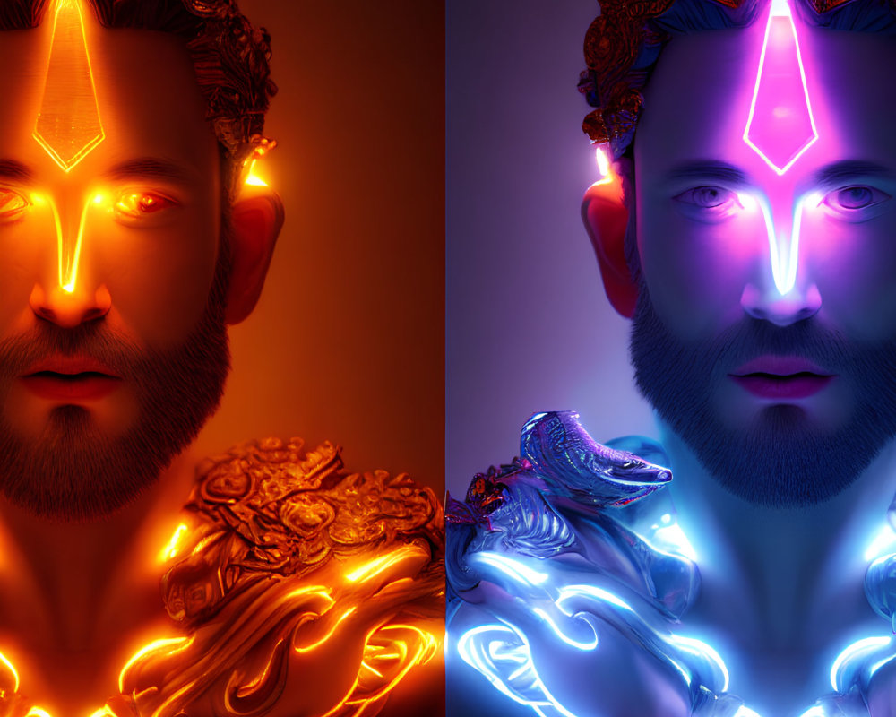 Dual-toned portrait featuring man split in warm orange and cool blue hues